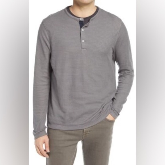 Nordstrom’s 1901 Men's Gray Long Sleeve Striped Henley NWT Large Casual - Picture 1 of 10